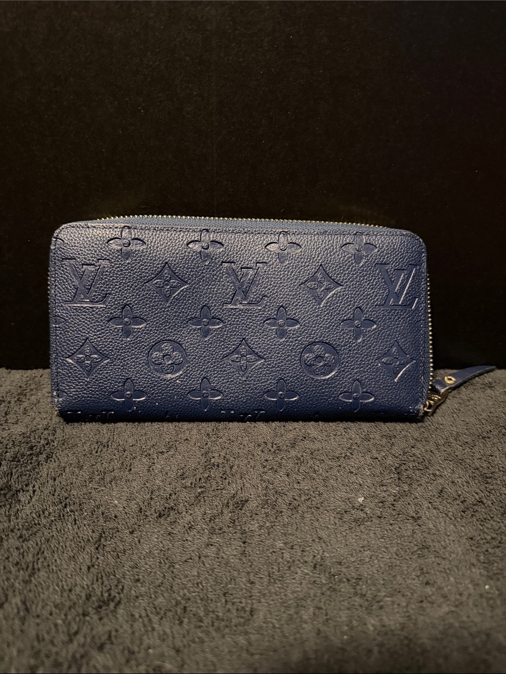 Louis Vuitton Deep Navy Embossed Monogram Zip Wallet